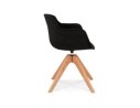 Chaise avec accoudoirs AMOS en tissu noir et pieds en bois naturel