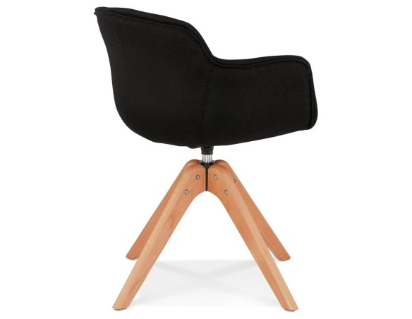 Chaise avec accoudoirs AMOS en tissu noir et pieds en bois naturel