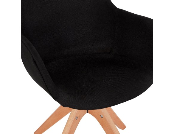 Chaise avec accoudoirs AMOS en tissu noir et pieds en bois naturel