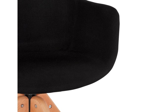 Chaise avec accoudoirs AMOS en tissu noir et pieds en bois naturel