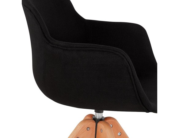 Chaise avec accoudoirs AMOS en tissu noir et pieds en bois naturel