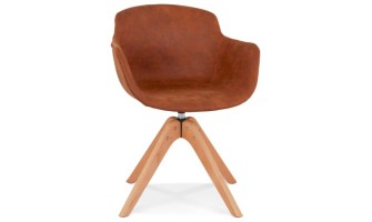 AC03760BRNA 5404028313688 Chaise avec accoudoirs MARTIN en microfibre brune et pieds en bois naturel