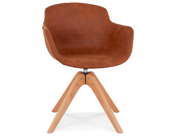 AC03760BRNA 5404028313688 Chaise avec accoudoirs MARTIN en microfibre brune et pieds en bois naturel