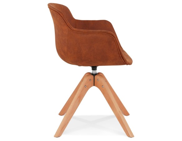 Chaise avec accoudoirs MARTIN en microfibre brune et pieds en bois naturel