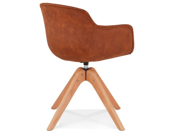 Chaise avec accoudoirs MARTIN en microfibre brune et pieds en bois naturel
