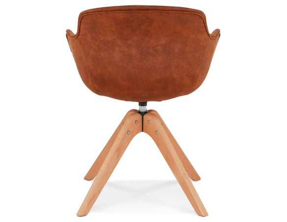 Chaise avec accoudoirs MARTIN en microfibre brune et pieds en bois naturel