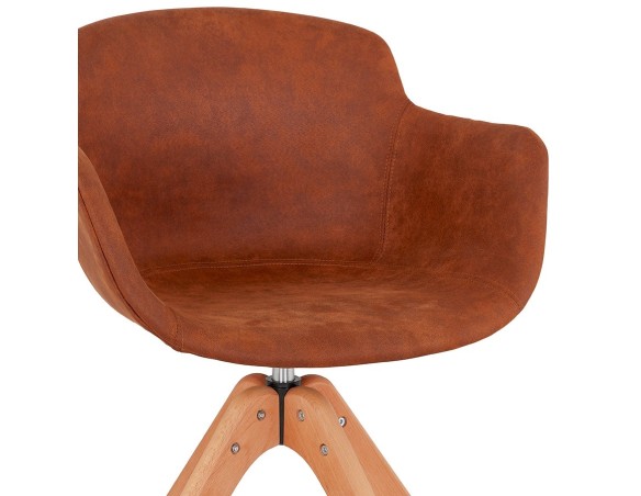 Chaise avec accoudoirs MARTIN en microfibre brune et pieds en bois naturel