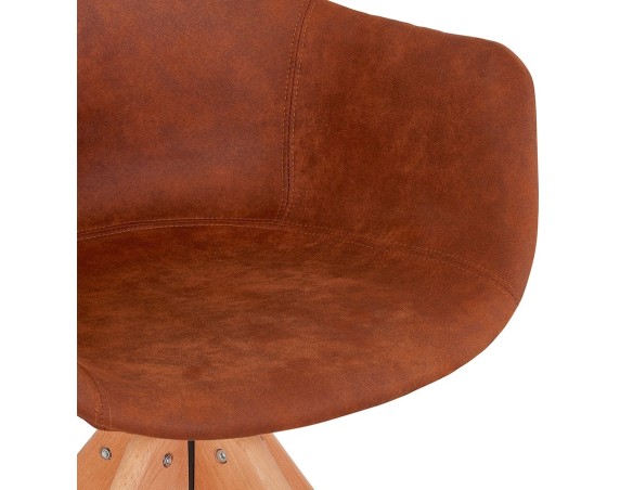 Chaise avec accoudoirs MARTIN en microfibre brune et pieds en bois naturel