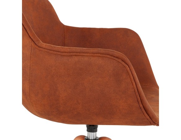 Chaise avec accoudoirs MARTIN en microfibre brune et pieds en bois naturel