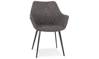 AC03800DG 5404028315187 Chaise avec accoudoirs CHIGI gaufrée en microfibre gris foncé et pieds en métal noir