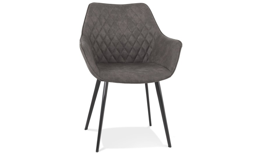 AC03800DG 5404028315187 Chaise avec accoudoirs CHIGI gaufrée en microfibre gris foncé et pieds en métal noir