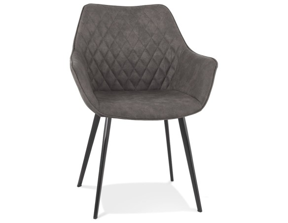 AC03800DG 5404028315187 Chaise avec accoudoirs CHIGI gaufrée en microfibre gris foncé et pieds en métal noir