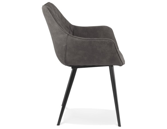 Chaise avec accoudoirs CHIGI gaufrée en microfibre gris foncé et pieds en métal noir