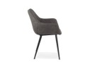 Chaise avec accoudoirs CHIGI gaufrée en microfibre gris foncé et pieds en métal noir