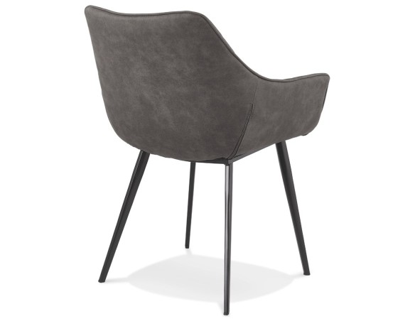 Chaise avec accoudoirs CHIGI gaufrée en microfibre gris foncé et pieds en métal noir
