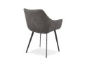 Chaise avec accoudoirs CHIGI gaufrée en microfibre gris foncé et pieds en métal noir