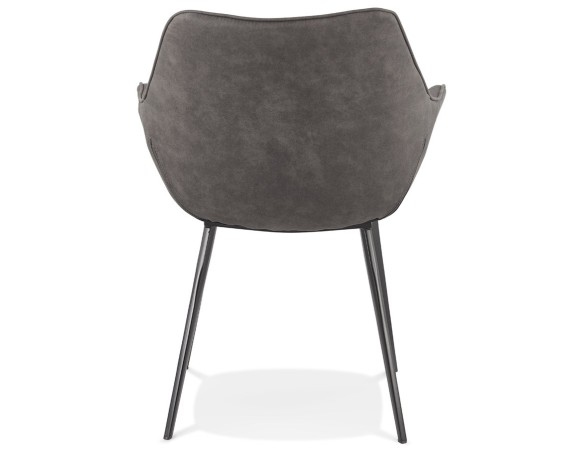Chaise avec accoudoirs CHIGI gaufrée en microfibre gris foncé et pieds en métal noir