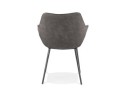 Chaise avec accoudoirs CHIGI gaufrée en microfibre gris foncé et pieds en métal noir