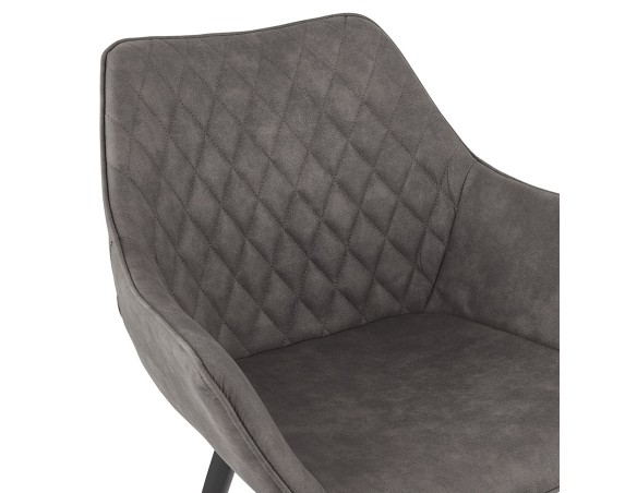 Chaise avec accoudoirs CHIGI gaufrée en microfibre gris foncé et pieds en métal noir