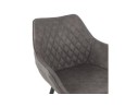 Chaise avec accoudoirs CHIGI gaufrée en microfibre gris foncé et pieds en métal noir