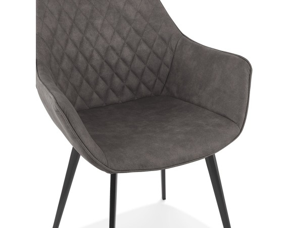 Chaise avec accoudoirs CHIGI gaufrée en microfibre gris foncé et pieds en métal noir