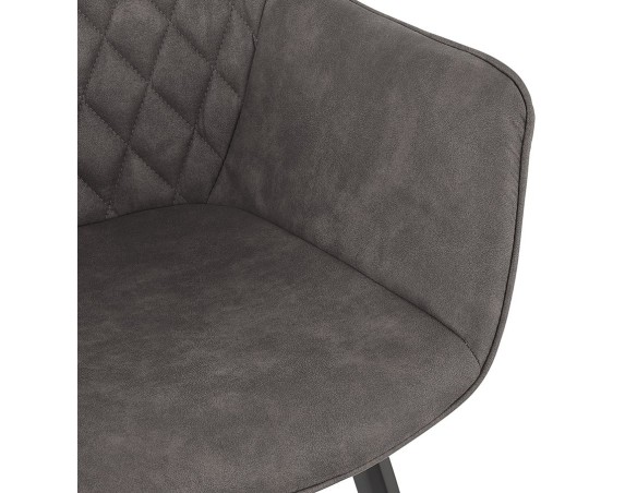 Chaise avec accoudoirs CHIGI gaufrée en microfibre gris foncé et pieds en métal noir