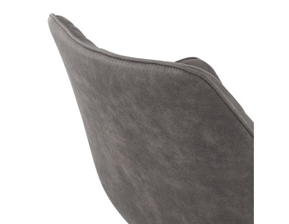 Chaise avec accoudoirs CHIGI gaufrée en microfibre gris foncé et pieds en métal noir