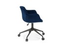 Chaise de bureau ROLLING en velours bleu sur roulettes