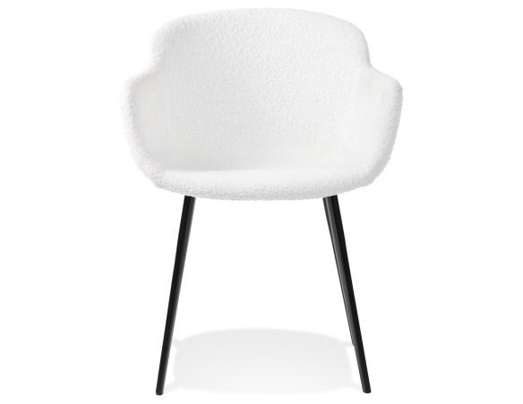 Chaise avec accoudoirs RACHEL en tissu bouclé blanc