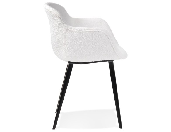 Chaise avec accoudoirs RACHEL en tissu bouclé blanc