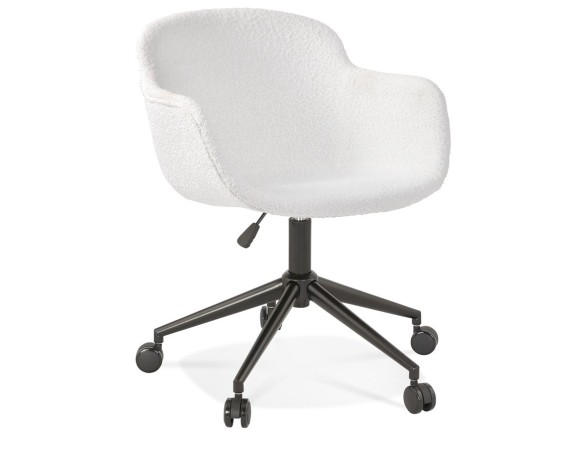 AC04060WHBL 5404028331927 Chaise de bureau pivotante VIVIANE en tissu bouclé blanc sur roulettes
