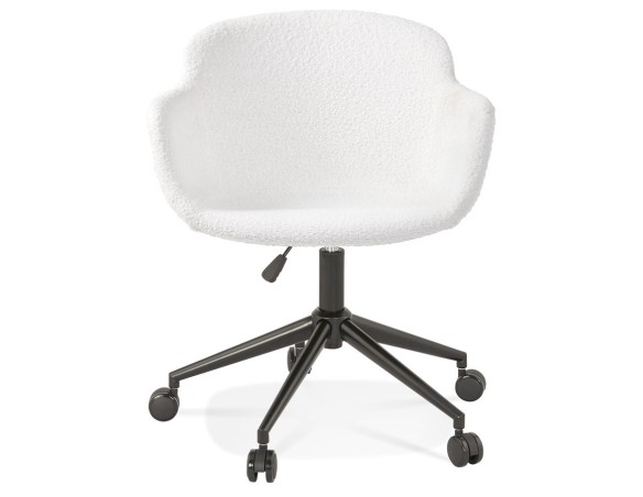 Chaise de bureau pivotante VIVIANE en tissu bouclé blanc sur roulettes