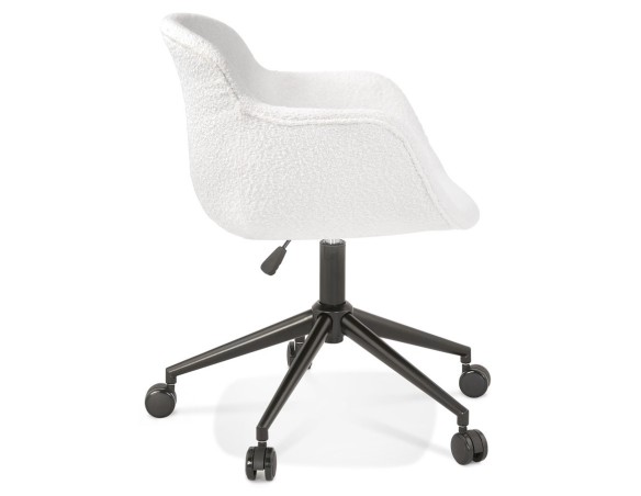 Chaise de bureau pivotante VIVIANE en tissu bouclé blanc sur roulettes