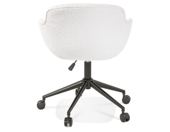 Chaise de bureau pivotante VIVIANE en tissu bouclé blanc sur roulettes