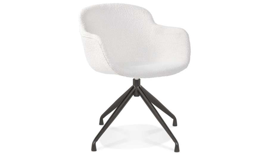 AC04070WHBL 5404028331941 Chaise pivotante avec accoudoirs NOCTURN en tissu bouclé blanc et métal noir
