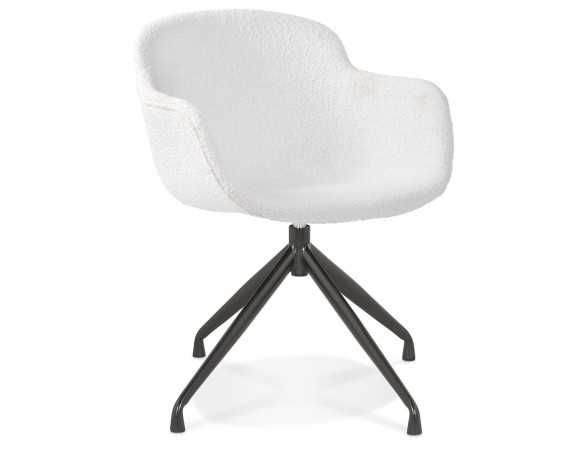 AC04070WHBL 5404028331941 Chaise pivotante avec accoudoirs NOCTURN en tissu bouclé blanc et métal noir