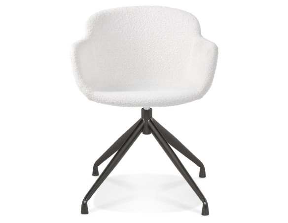 Chaise pivotante avec accoudoirs NOCTURN en tissu bouclé blanc et métal noir