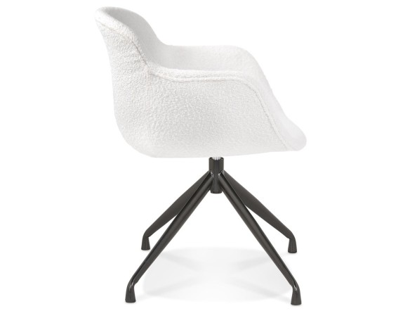 Chaise pivotante avec accoudoirs NOCTURN en tissu bouclé blanc et métal noir