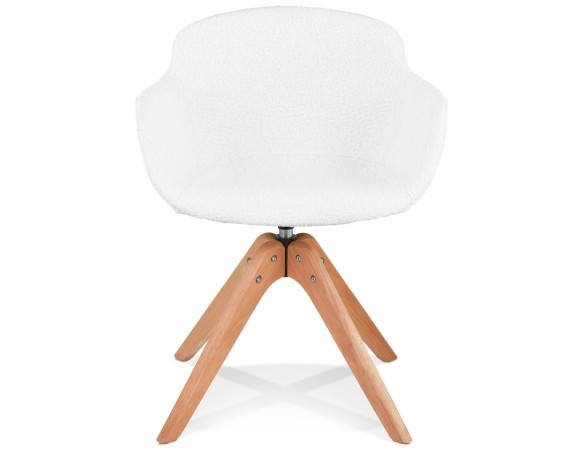 Chaise à accoudoirs style scandinave DESMA en tissu bouclé blanc et bois naturel