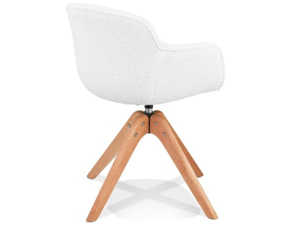 Chaise à accoudoirs style scandinave DESMA en tissu bouclé blanc et bois naturel