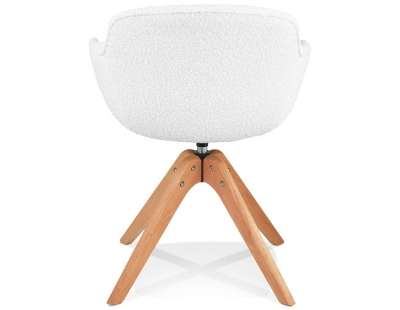 Chaise à accoudoirs style scandinave DESMA en tissu bouclé blanc et bois naturel