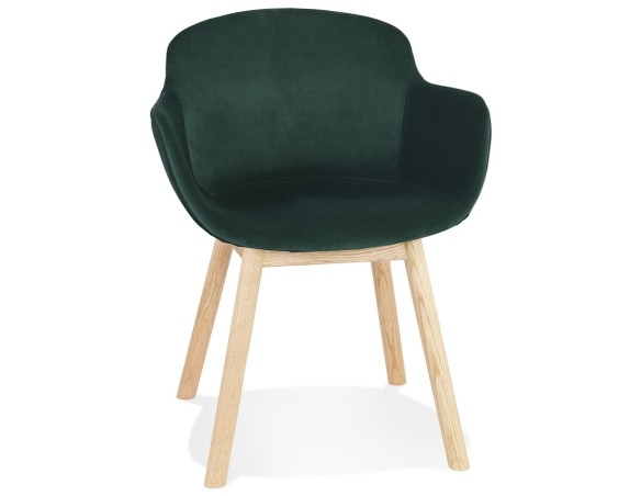 AC04130GENA 5404028332849 Chaise avec accoudoirs FRIDA en velours vert et pieds en bois naturel