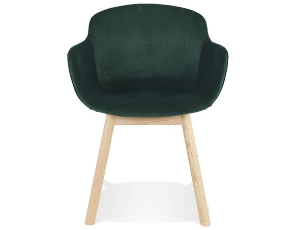 Chaise avec accoudoirs FRIDA en velours vert et pieds en bois naturel