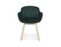 Chaise avec accoudoirs FRIDA en velours vert et pieds en bois naturel