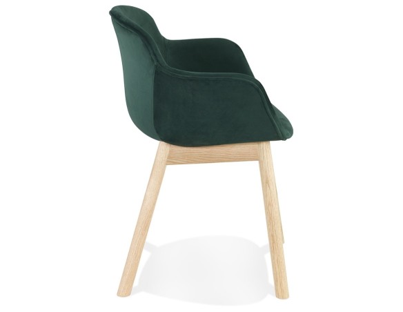 Chaise avec accoudoirs FRIDA en velours vert et pieds en bois naturel