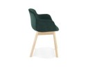 Chaise avec accoudoirs FRIDA en velours vert et pieds en bois naturel