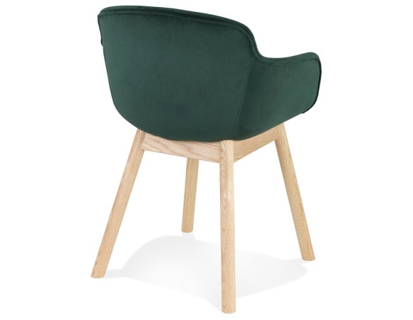 Chaise avec accoudoirs FRIDA en velours vert et pieds en bois naturel