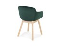 Chaise avec accoudoirs FRIDA en velours vert et pieds en bois naturel