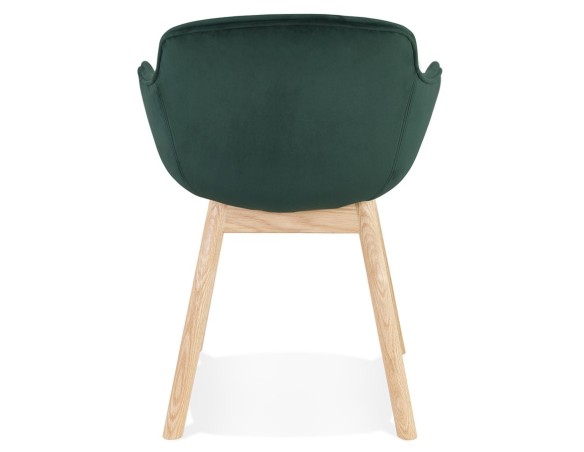 Chaise avec accoudoirs FRIDA en velours vert et pieds en bois naturel