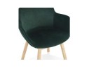 Chaise avec accoudoirs FRIDA en velours vert et pieds en bois naturel